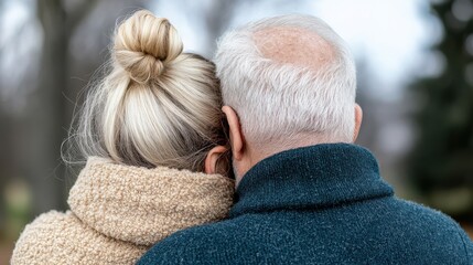 An affectionate embrace between an adult daughter and her elderly father outdoors, symbolizing love, care, and familial connection.