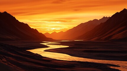 Winding river flowing through a majestic canyon landscape with golden light reflecting beautifully on the water s surface creating a breathtakingly and scene