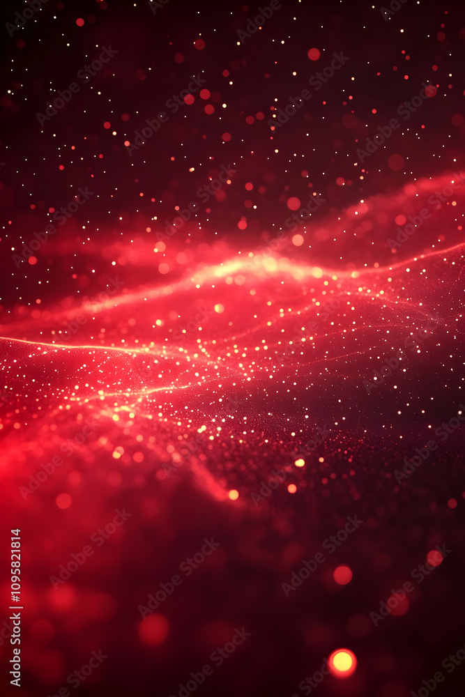 Poster red abstract background with glowing particles