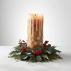 christmas decoration with candle and holly