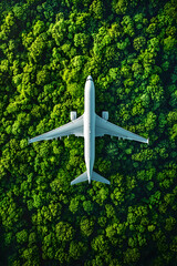 Airplane over Lush Green Forest 3D Illustration