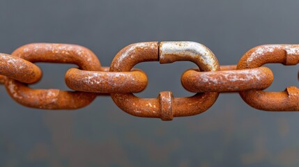 Fototapeta premium Close-up of a rusty chain, symbolizing strength and wear, creating a rugged and industrial aesthetic.