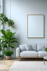 Modern Living Room 3D Illustration with Plants