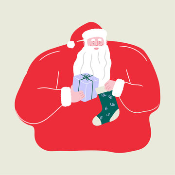 Santa Claus with Christmas gift and Sock