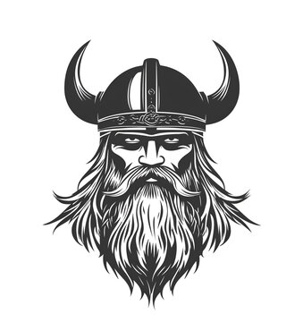 recommend clip art: Viking head with beard and helmet, vector black monochrome silhouette on a white background.