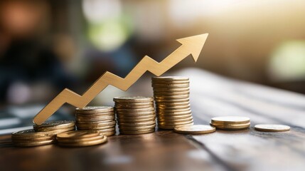 13.Coin Stack Growth Chart with Increasing Arrow: