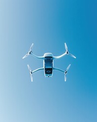 Drone hovering in clear blue sky aerial photography minimalist composition technology close-up view serenity