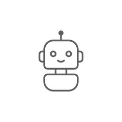 Robot icon. Simple outline style. Cute smiling bot, chatbot, ai, chat, voice, assistant, service, virtual, technology concept. Thin line symbol. Vector illustration isolated. Editable stroke.