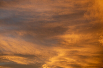 Golden fluffy clouds at sunset in Wyoming