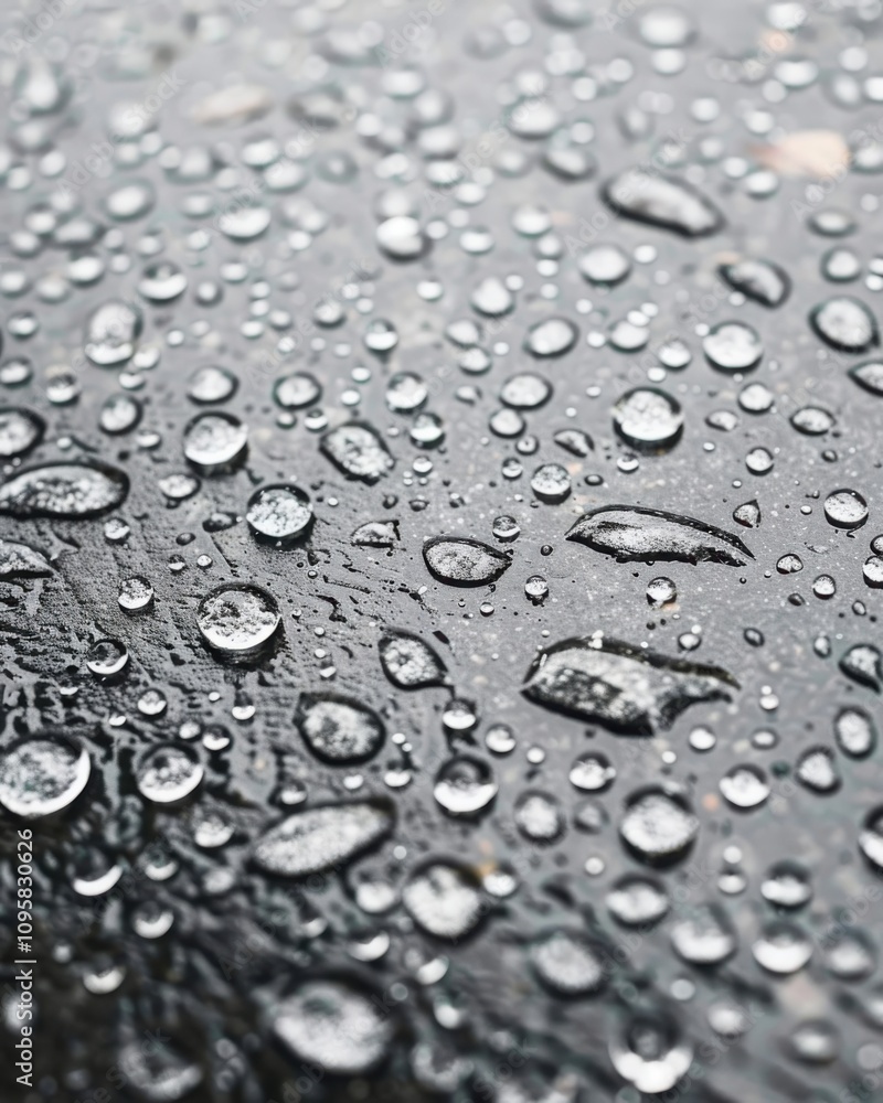 Aufkleber raindrops on a smooth surface closeup photography nature outdoor setting macro view sharp reflection