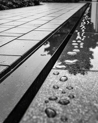 Fototapeta premium Closeup of raindrops on a smooth surface urban location nature content clean environment low angle viewpoint reflection concept for seo impact