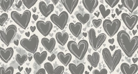 Fototapeta premium Gray Heart pattern hand drawn design on White background illustration