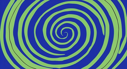 Green Spiral pattern hand drawn design on Blue background illustration