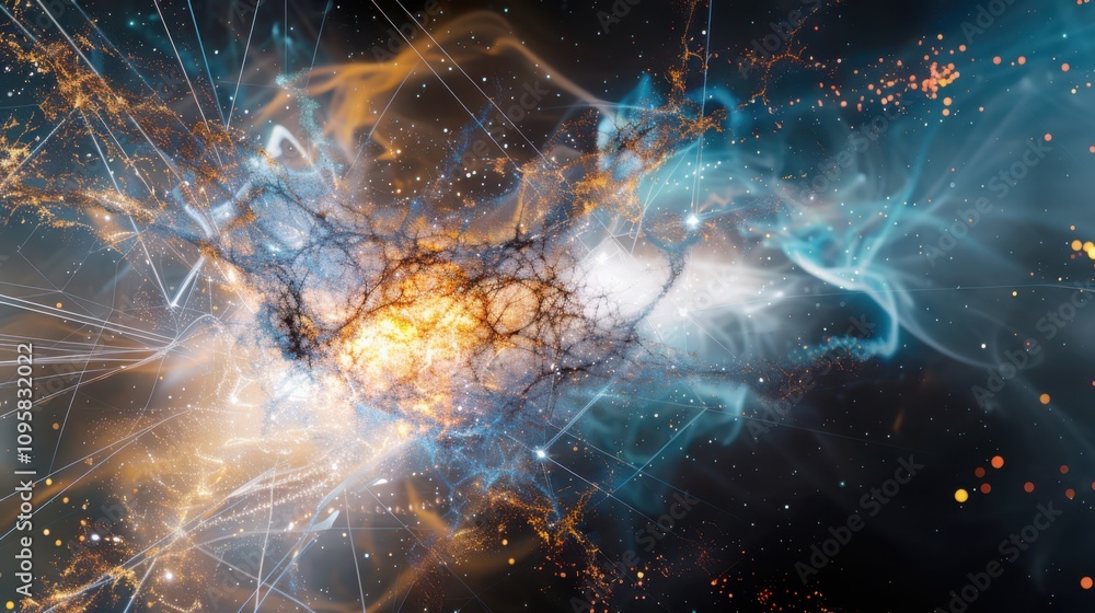 Poster mapping dark matter in cosmic networks abstract geometric visualization of quantum physics using sof