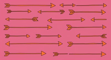 Orange Arrow pattern hand drawn design on Pink background illustration