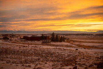 Pink yellow sunset open sky Wyoming prairie 
