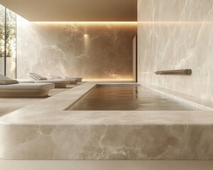 Modern spa featuring smooth stone walls and diffused light