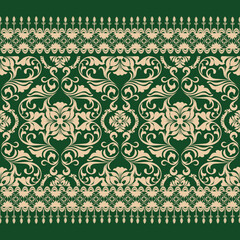 Elegant Damask Pattern  with Ornate Floral Motifs and Decorative Borders. seamless design features a sophisticated blend of vintage-inspired elements and modern aesthetics