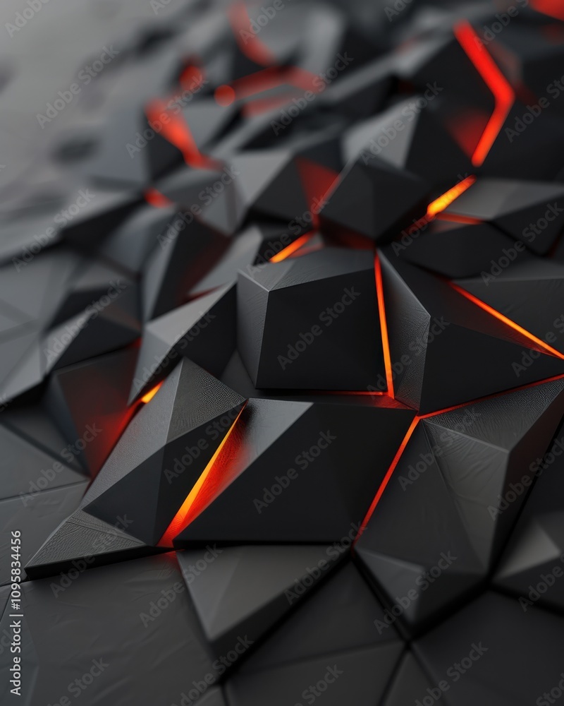 Poster futuristic design event featuring glowing geometric patterns on a matte black surface in a modern en