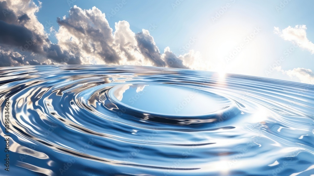 Poster visualizing gravitational waves abstract geometric ripple patterns in soft blue and silver colors sc