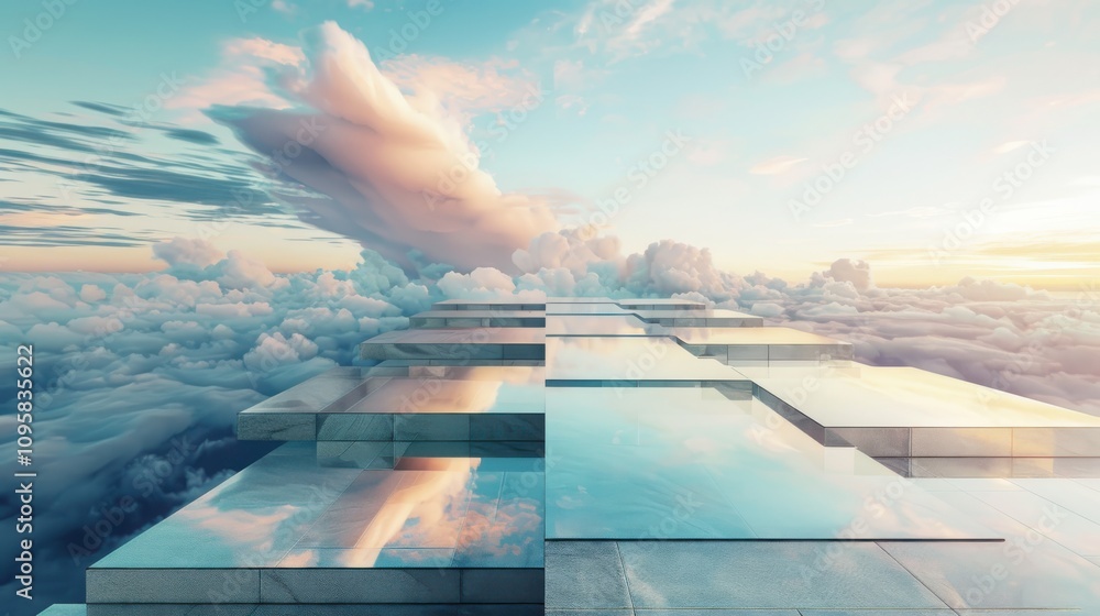 Poster exploring the surreal merging of impossible architectural landscapes and abstract structures futuris