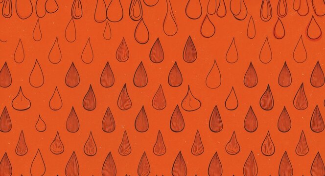 Red Tear drop pattern hand drawn design on Orange background illustration