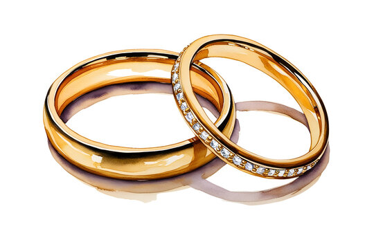 Timeless Love: Golden Wedding Rings in Watercolor Art