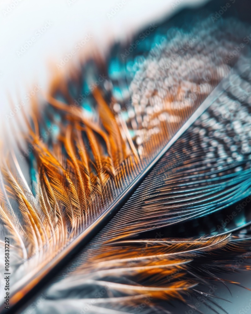 Poster macro shot of a feather with intricate details and soft lighting nature photography close-up clean a