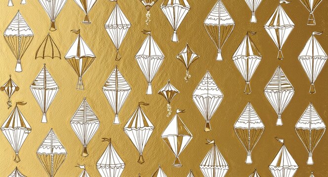 White Kite pattern hand drawn design on Gold background illustration