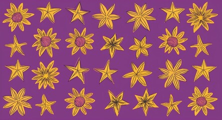 Yellow Star pattern hand drawn design on Purple background illustration