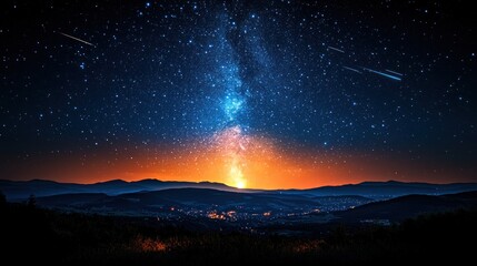 Obraz premium Celestial Night Landscape: Milky Way over Mountains