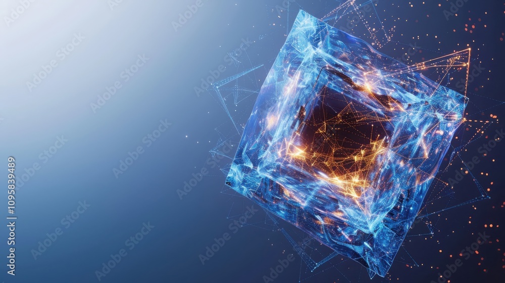 Poster visualizing technology minimalist geometric computer chip design digital space graphic art futuristi