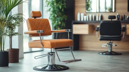 Fototapeta premium Comfortable salon chair in a stylish and professional beauty salon