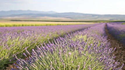 Obraz premium Tranquil Lavender Field: A Dreamy Close-Up of Purple Botanical Wonders Stretching Into the Horizon