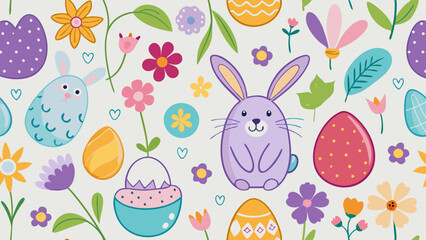 Seamless Pattern of Hand-Drawn Easter Symbols. Perfect for: Easter, Digital design, Gift wrapping