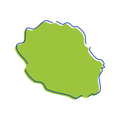 Simple map of Reunion vector hand drawn. Hand drawn style map of Reunion vector illustration