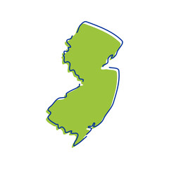 Simple map of New Jersey vector hand drawn. Hand drawn style map of New Jersey vector illustration