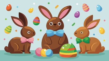 Fototapeta premium Chocolate Easter Bunnies with Candy and Foil Wrapping. Perfect for: Easter, Candy promotions, Festive events