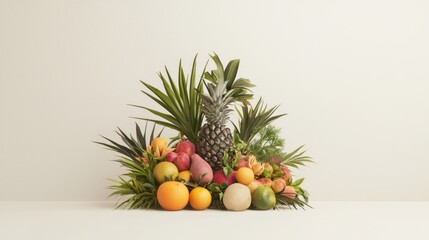 Luscious Tropical Fruits Montage - Vibrant Botanical Delights on White | Nature's Bounty Artwork