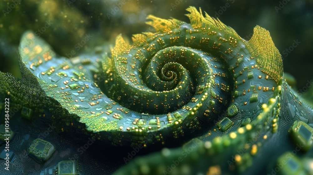 Poster a vibrant, swirling fractal pattern resembling a shell, showcasing intricate details and colors.