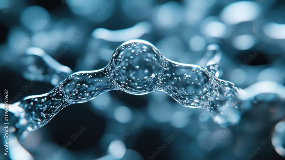 Aufkleber abstract representation of molecular structures with bubbles and fluid dynamics.