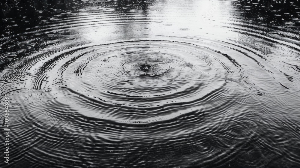 Poster raindrops creating concentric circles on a calm water surface nature abstract natural image minimali