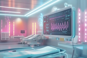 Futuristic Hospital Room Medical Monitoring Equipment