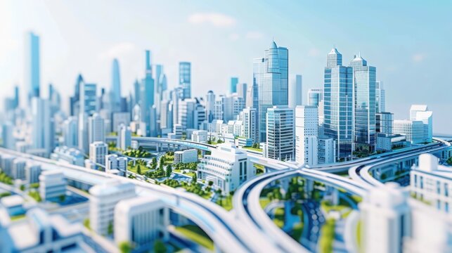 Innovative modular city infrastructure transforming urban geometric transportation networks with clean technological design in a futuristic environment