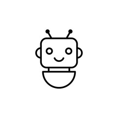 Robot icon. Simple outline style. Cute smiling bot, chatbot, ai, chat, voice, assistant, service, virtual, technology concept. Thin line symbol. Vector illustration isolated.