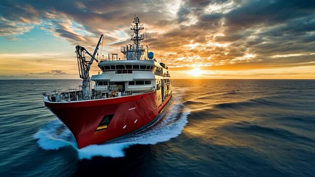 Deep-sea fishery research vessels studying ocean ecosystems and fish populations.