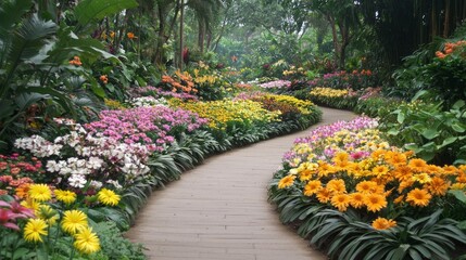 Fototapeta premium Blooming Botanical Beauty: A Vibrant Spring Scene in a Picturesque Garden