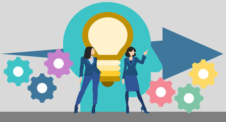 目標達成へのロードマップのイラスト(ビジネスウーマン)