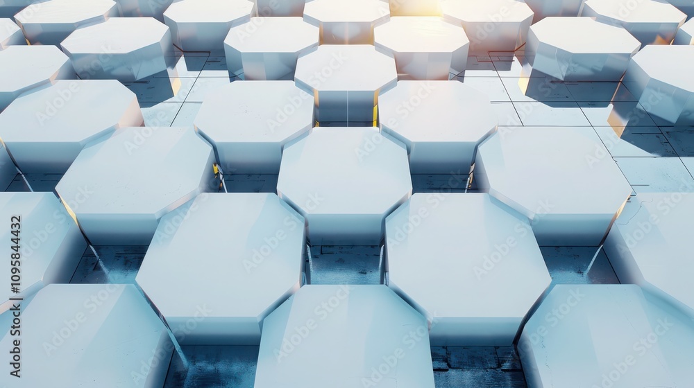 Aufkleber creating a perfectly symmetrical arrangement of hexagonal shapes with soft gradients in a clean mode