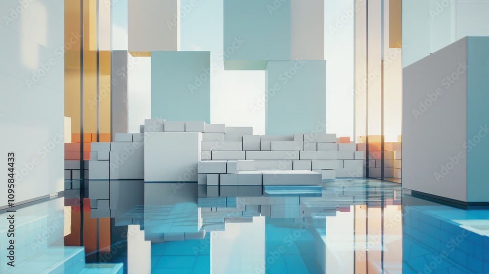 Poster symmetrical arrangement of hexagonal shapes in clean modern design digital space abstract art contem